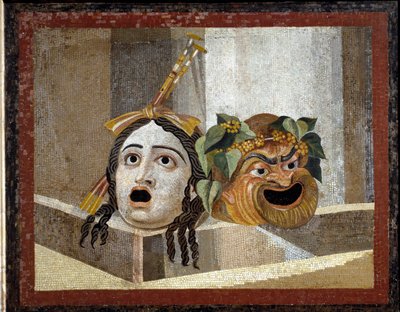Roman Theater Masks - Roman Mosaic, 2nd century AD, from the Baths of Decius on the Aventine, Rome by Roman