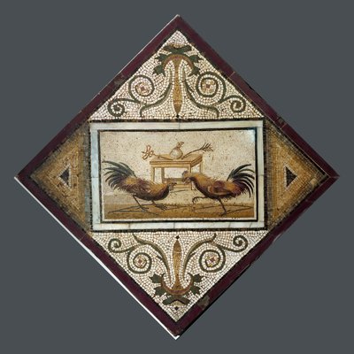 Roman art: cockfighting. Mosaic from Pompei by Roman