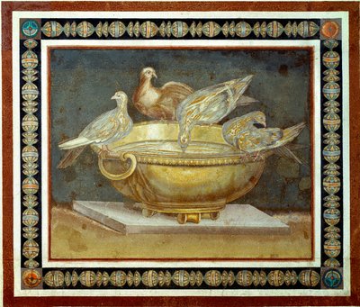 Roman Art: Four Doves Drinking from a Fountain by Roman