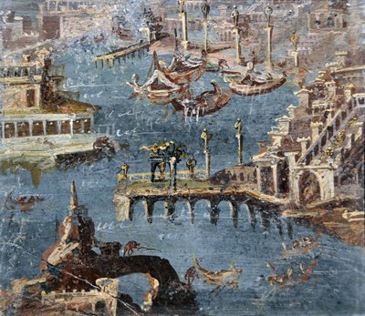 Roman art: landscape showing a port commonly identified as Pozzuoli by Roman