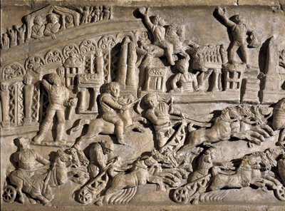 Low relief representing chariot races at the Circus Maximus in Rome by Roman