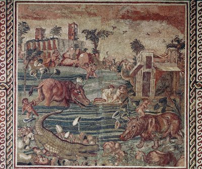 Roman Art: Nile Landscape Mosaic from a Villa on the Aventino Hill, Rome (1st-2nd Century) by Roman