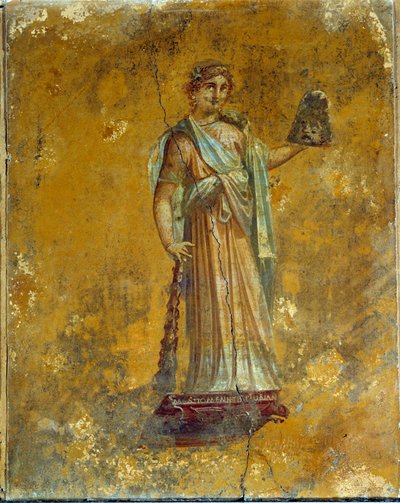 Roman art: representation of Melpomene, muse of tragedies. Fresco from Pompeii around 62 - 79 AD by Roman