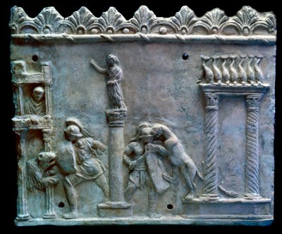 Roman art: scene of combat of gladiators against beasts or venatio. 1st century BC. Geneva, Museum of Art and History by Roman