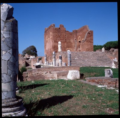 Roman art: view of the ruins of the capitol, archeological site of Ostia by Roman
