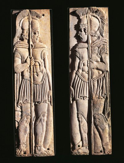 Roman Civilization, Pair of Bone Carvings of Warriors, from Praeneste, Lazio Region, Italy by Roman