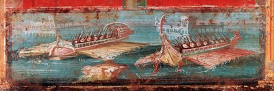Roman war ships at the entrance of a port (fresco) by Roman