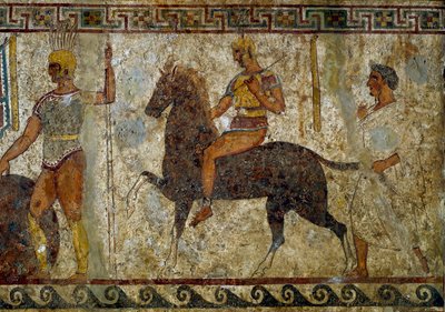 Samnite warriors and horseman. Tomb painting from the 4th century BC, from the site of Paestum, Italy. Museo nazionale archeologico, Napoli by Roman