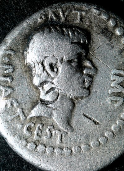 Silver coin with the effigy of Marcus Junius Brutus (83-42 BC) Roman Senator by Roman