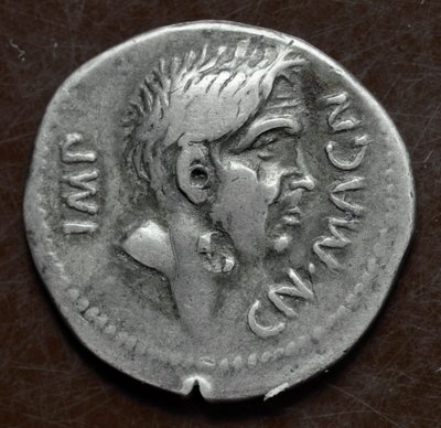 Silver coin with the effigy of Pompey the Great by Roman