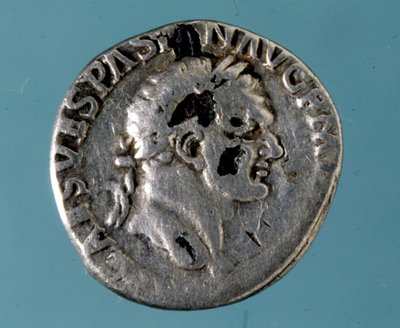 Silver coin with the effigy of the Roman Emperor Vespasian (9 - 79) by Roman