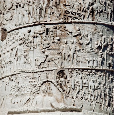The Roman legions sail in Ancona under the protection of Neptune, detail of the column of Trajan by Roman