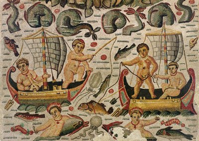 The Triumph of Neptune and Amphitrite (detail of cupids fishing) by Roman