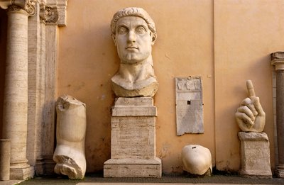 The Courtyard of the Palace of the Conservatives at the Musei Capitolini: Fragments of the Colossal Statue of Constantine by Roman