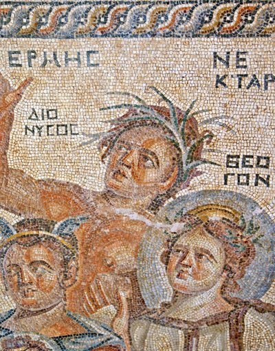 The Presentation of Baby Dionysus by Hermes, Detail of Hermes, Nectar and Theogen, House of Aion, Paphos, Cyprus by Roman