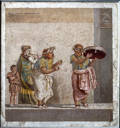 Travelling musicians dedicated to the worship of the divinity Cybele. Mosaic after the original of Dioscorides of Samos (2nd century BC) in the house of Cicero in Pompeii by Roman