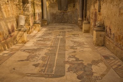 Two Apse Room, floor mosaic, Villa Romana del Casale, Piazza Armerina, Sicily, Italy by Roman