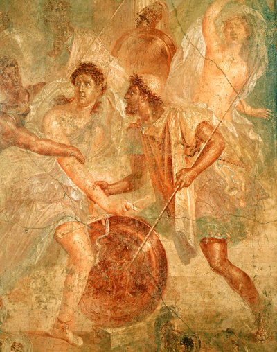 Ulysses and Diomedes recognizing Achilles disguised as the female Pyrrha among the Daughters of Lycomedes at Skyros, from Pompeii by Roman