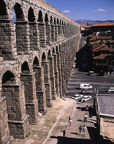View alongside the Roman aqueduct, built in 1st century AD by Roman