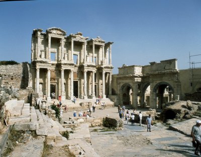 View of the Celsus library, built in 117 (detail) by Roman