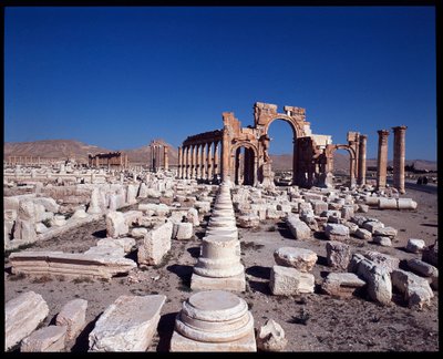 View of the great colonnade and the monumental arch (early 3rd century AD) by Roman