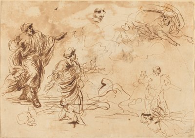Studies for a Biblical Scene with God the Father Appearing to a Bearded Male Figure by Roman 17th Century