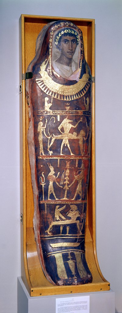 Painted and Gilded Mummy Case of Artemidorus with Encaustic Portrait in the Hellenistic Style, from Hawara by Roman Period Egyptian
