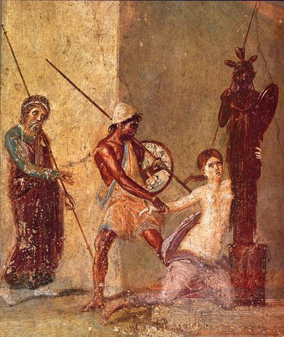 Ajax the Lesser drags Cassandra away from the Xoanon by Roman Pompeian wall painting
