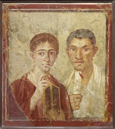 Portrait of the baker Terentius Neo and his wife by Roman Pompeian wall painting
