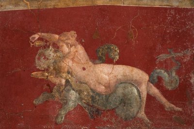 The Nereid on a Sea Beast, 1st Century AD by Roman Pompeian wall painting.