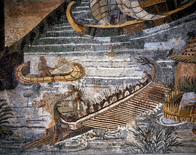 A Roman bireme (sort of galley with two rows) (detail) by Roman Roman