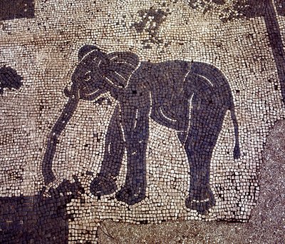 Ancient Ostia. Place des Corporations. Mosaic of the Sabratha Seafarers Corporation by Roman Roman