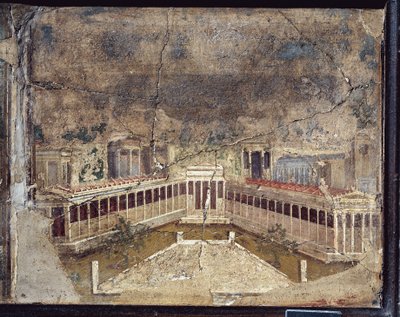 Ancient Roman Fresco with Architectonic Themes from Pompeii by Roman Roman