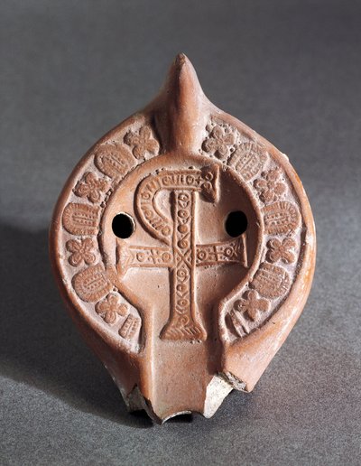 Decorated lamp with Chi-Rho, terracotta by Roman Roman
