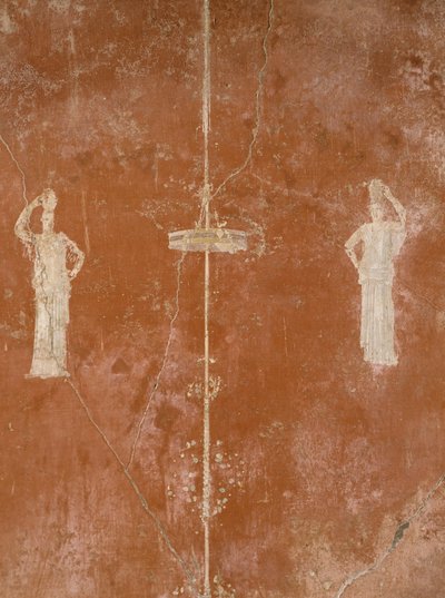 Decoration on Red Background in Third Pompeian Style, House of Sacerdus Amandus, Pompeii, Campania, Roman Civilization by Roman Roman