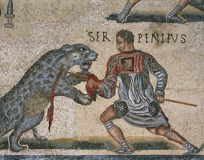 Detail of a Mosaic of a Gladiator Fight by Roman Roman