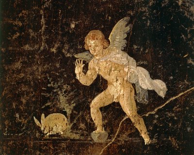 Fresco depicting Cupid hunting a hare from Pompeii, Naples province, Italy by Roman Roman