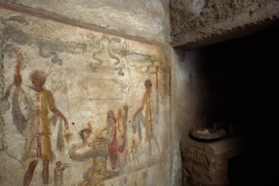 Fresco depicting Lararium near entrance to kitchen, House of Caius Julius Polybius, Pompeii by Roman Roman