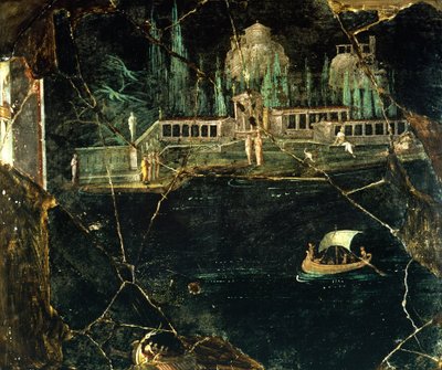 Fresco depicting a landscape, from Pompeii by Roman Roman