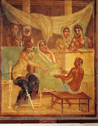 Fresco Depicting Admetus and Alcestis Consulting Oracle, from House of Tragic Poet, Pompei, Italy by Roman Roman