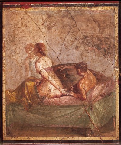 Fresco depicting erotic subject, from Pompei, Italy by Roman Roman