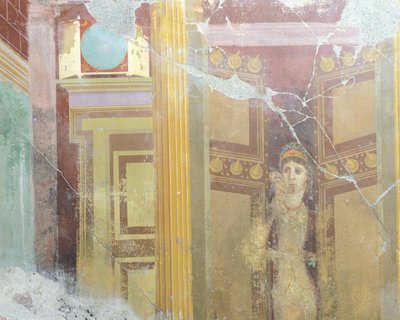 Fresco Depicting Faux Architectural Decoration and Figure of Woman, from House of Fabius Rufus, Pompeii, Campania, Roman Civilization by Roman Roman
