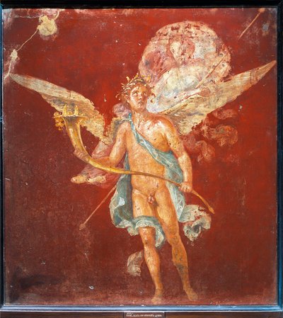 Fresco depicting winged Genius carrying woman on his shoulders, from House of Naviglio, Pompei, Italy by Roman Roman