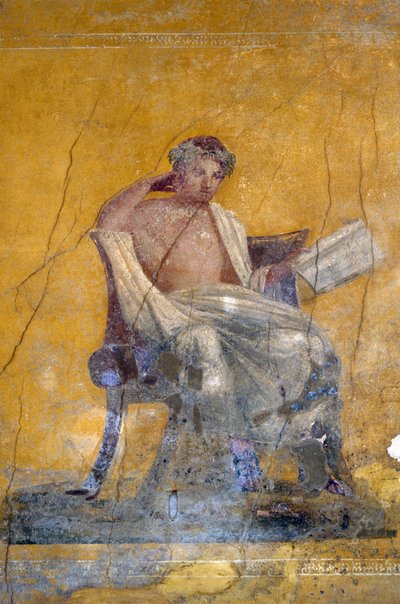 Greek poet Menander, fresco from House of Menander, Pompeii by Roman Roman