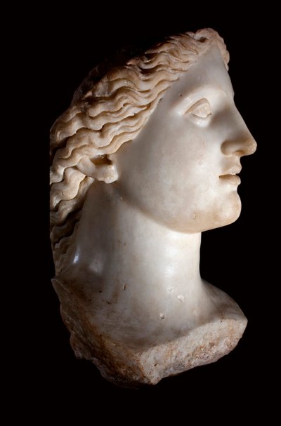Head of the Goddess Juno - White Marble Sculpture, Roman Period by Roman Roman