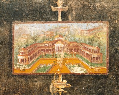 Landscape and architecture in wall painting in tablinum, House of Marcus Lucretius Fronto, Pompeii by Roman Roman