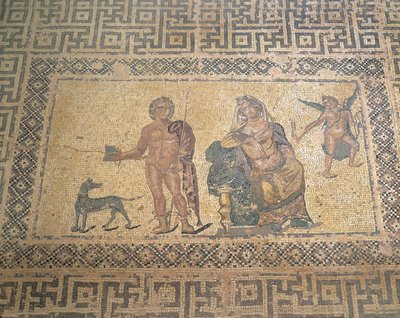 Mosaic depicting Hippolytus and Phaedra, House Of Dionysus, Roman Villa, Paphos, Cyprus by Roman Roman