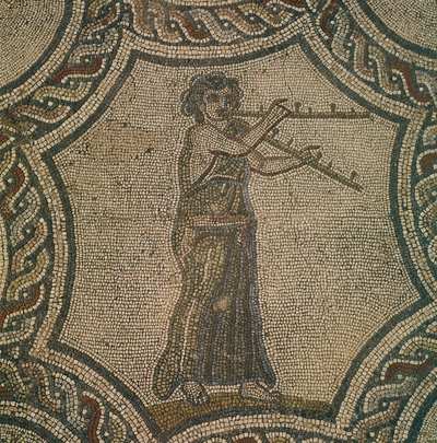 Mosaic depicting female flautist from House of Dionysus, in Volubilis, Morocco, Roman Civilization by Roman Roman