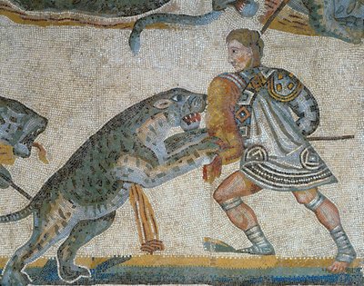Mosaic showing a scene of a wild beast hunt (detail) by Roman Roman
