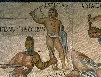 Mosaic with a scene of fighting gladiators (detail) by Roman Roman